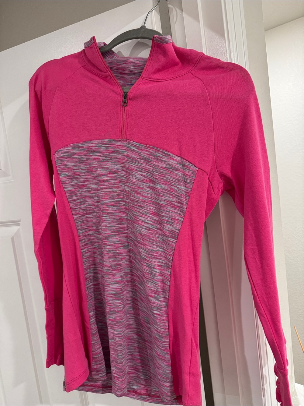Columbia Women's Bright Pink Half-Zip Pullover with Heathered Panel.